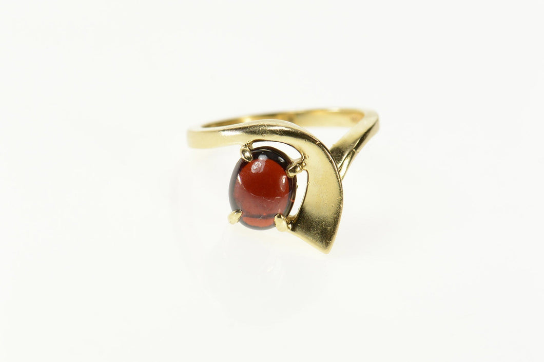 14K Oval Red Garnet Cabochon Bypass Statement Ring Size 7 Yellow Gold