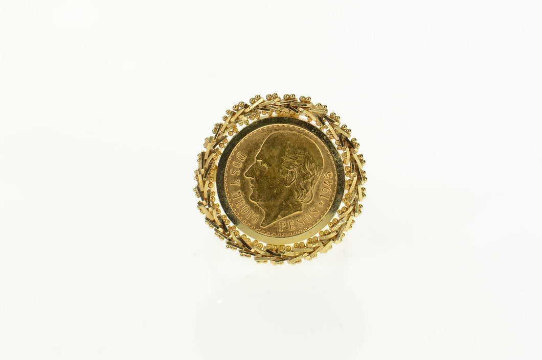 14K 1945 2.50 Pesos Dos Y Medio Mexican Coin Ring Size 5 Yellow Gold