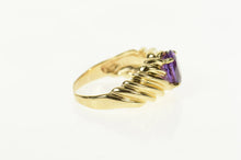 Load image into Gallery viewer, 14K Oval Amethyst Grooved Twist Statement Ring Size 7.25 Yellow Gold
