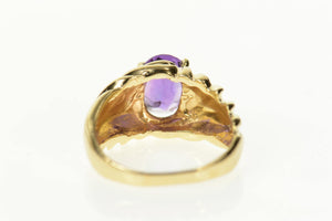 14K Oval Amethyst Grooved Twist Statement Ring Size 7.25 Yellow Gold