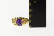 Load image into Gallery viewer, 14K Oval Amethyst Grooved Twist Statement Ring Size 7.25 Yellow Gold