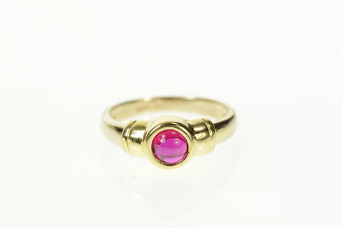 14K Two Tone Syn. Ruby Cabochon Statement Ring Size 5 Yellow Gold