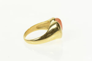 14K Coral Cabochon Heart Retro Statement Ring Size 7.75 Yellow Gold