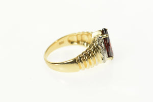 10K Pear Garnet Diamond Accent Grooved Ring Size 7 Yellow Gold