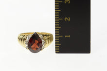 Load image into Gallery viewer, 10K Pear Garnet Diamond Accent Grooved Ring Size 7 Yellow Gold