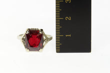 Load image into Gallery viewer, 10K Art Deco Syn. Ruby Squared Ornate Statement Ring Size 8 White Gold