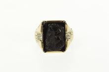 Load image into Gallery viewer, 10K Carved Black Onyx Soldier Cameo Diamond Ring Size 8 Yellow Gold