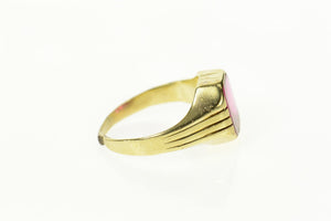10K Art Deco Syn. Ruby Grooved Squared Ring Size 5.25 Yellow Gold