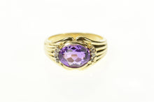 Load image into Gallery viewer, 14K Oval Amethyst Diamond Accent Statement Ring Size 8 Yellow Gold