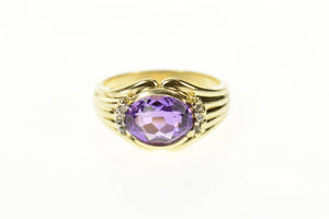 14K Oval Amethyst Diamond Accent Statement Ring Size 8 Yellow Gold