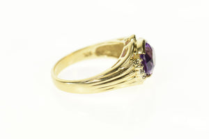 14K Oval Amethyst Diamond Accent Statement Ring Size 8 Yellow Gold