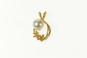 14K Pearl Flower Accent Simple Statement Pendant Yellow Gold