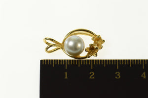 14K Pearl Flower Accent Simple Statement Pendant Yellow Gold