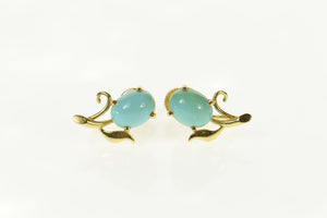 14K Oval Turquoise Cabochon Screw Back Earrings Yellow Gold