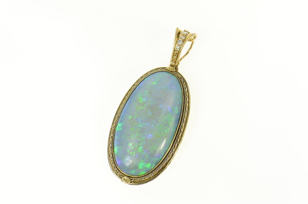 14K Victorian Ornate Antique Natural Opal Diamond Pendant Yellow Gold