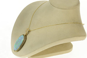 14K Victorian Ornate Antique Natural Opal Diamond Pendant Yellow Gold