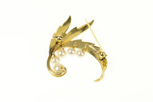 Load image into Gallery viewer, 14K Retro Mikimoto Pearl Leaf Swirl Statement Pin/Brooch Yellow Gold