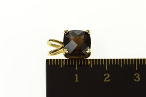 14K Square Cushion Faceted Smoky Qurartz Pendant Yellow Gold