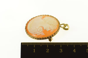 14K Carved Shell Cameo Ornate Lady Pendant/Pin Yellow Gold
