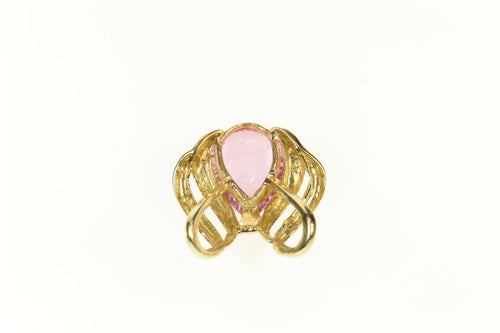 14K Pear Syn. Pink Topaz Curvy Statement Pendant Yellow Gold