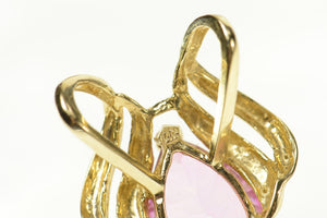 14K Pear Syn. Pink Topaz Curvy Statement Pendant Yellow Gold