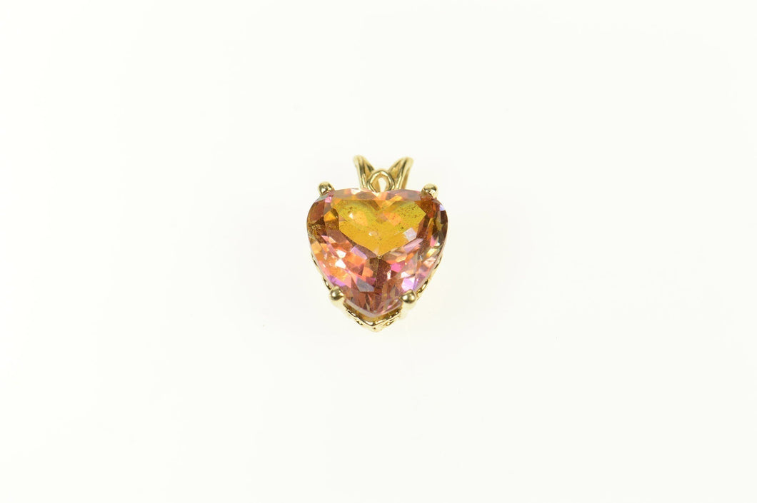 14K Peach Mystic Topaz Heart Solitaire Pendant Yellow Gold