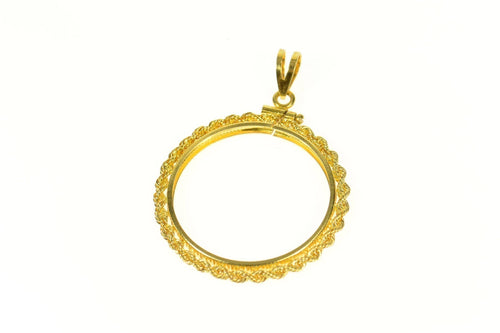 14K 25.4mm Rope Trim Classic Coin Bezel Holder Pendant Yellow Gold