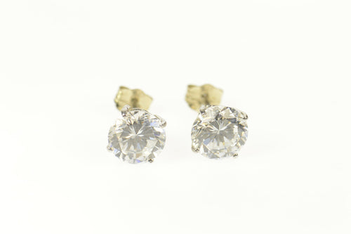 14K Round Cubic Zirconia Solitaire Stud Earrings White Gold