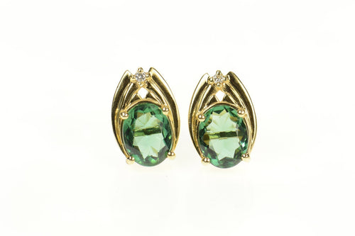14K Oval Prasiolite Diamond Accent Stud Earrings Yellow Gold