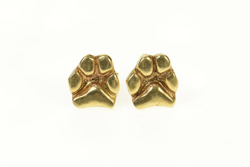 14K Animal Paw Print Dog Wolf Stud Earrings Yellow Gold