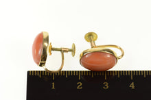 Load image into Gallery viewer, 14K Oval Coral Cabochon Retro Screw Back Earrings Yellow Gold