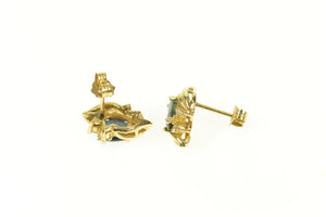 14K Oval Natural Sapphire Diamond Accent Stud Earrings Yellow Gold