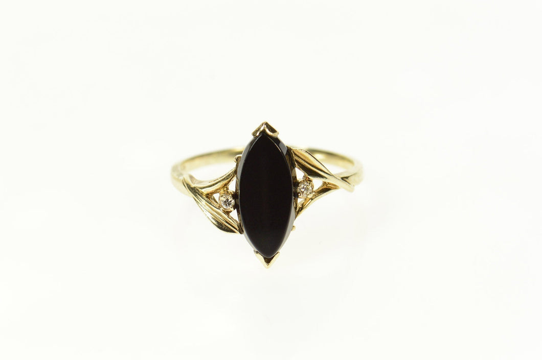 10K Black Onyx Diamond Accent Statement Ring Size 10.5 Yellow Gold