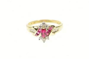 10K Marquise Syn. Ruby CZ Classic Statement Ring Size 7 Yellow Gold