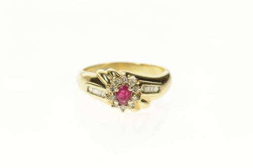 10K Oval Ruby Diamond Halo Classic Statement Ring Size 9.25 Yellow Gold