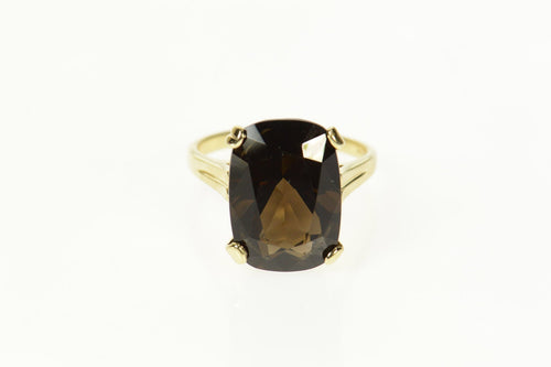 14K Rectangular Cushion Smoky Quartz Cocktail Ring Size 8.5 Yellow Gold
