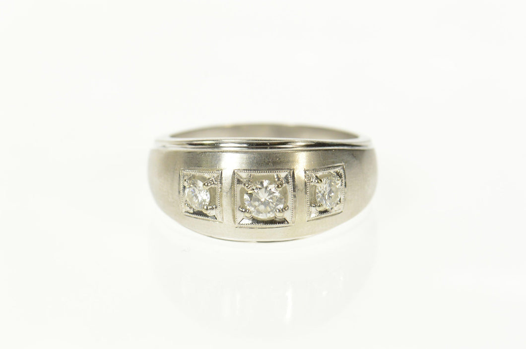 14K 0.51 Ctw Men's Diamond Three Stone Wedding Ring Size 10 White Gold