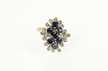 Load image into Gallery viewer, 14K Retro Ornate Sapphire Diamond Petal Halo Ring Size 5 Yellow Gold