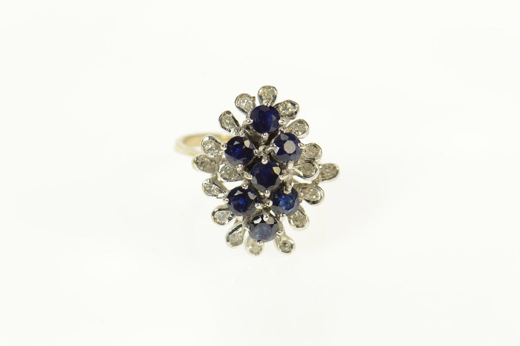 14K Retro Ornate Sapphire Diamond Petal Halo Ring Size 5 Yellow Gold