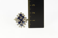 Load image into Gallery viewer, 14K Retro Ornate Sapphire Diamond Petal Halo Ring Size 5 Yellow Gold