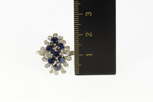 14K Retro Ornate Sapphire Diamond Petal Halo Ring Size 5 Yellow Gold