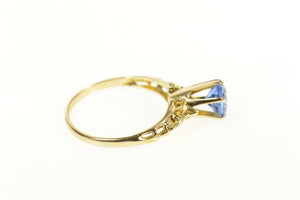 10K Sim. Sapphire Ornate Filigree Statement Ring Size 5 Yellow Gold