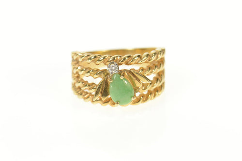 14K 1960's Jade Diamond Fly Bee Rope Band Ring Size 6.5 Yellow Gold