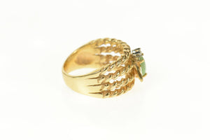 14K 1960's Jade Diamond Fly Bee Rope Band Ring Size 6.5 Yellow Gold