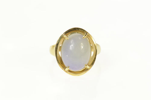 14K Oval Lilac Jade Cabochon Retro Cocktail Ring Size 6 Yellow Gold