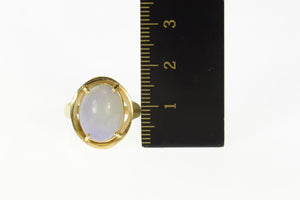 14K Oval Lilac Jade Cabochon Retro Cocktail Ring Size 6 Yellow Gold