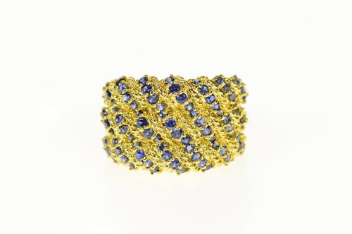 18K Natural Sapphire Striped Scalloped Tiered Ring Size 6 Yellow Gold