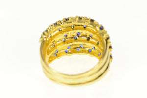 18K Natural Sapphire Striped Scalloped Tiered Ring Size 6 Yellow Gold