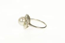 Load image into Gallery viewer, 14K 1950&#39;s Retro Pearl Diamond Accent Cocktail Ring Size 7.25 White Gold