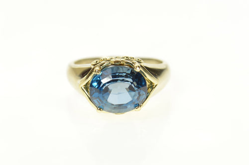 14K London Blue Topaz Ornate Cocktail Ring Size 8.75 Yellow Gold